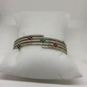 Bangle bracelet 925 silver china seal 26.gms 20 round blue, red, green stones.